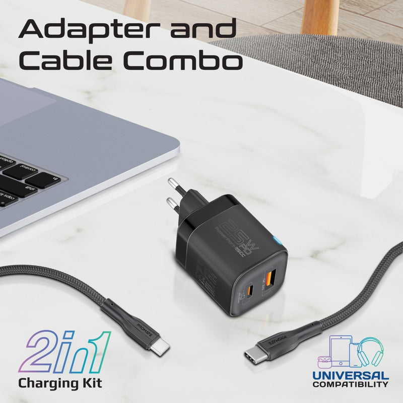 PowerPort25CC.Black.UK Charging Kit Containing a 25W Wall Charger with 25W PD