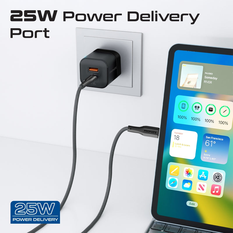 PowerPort25CC.Black.UK Charging Kit Containing a 25W Wall Charger with 25W PD
