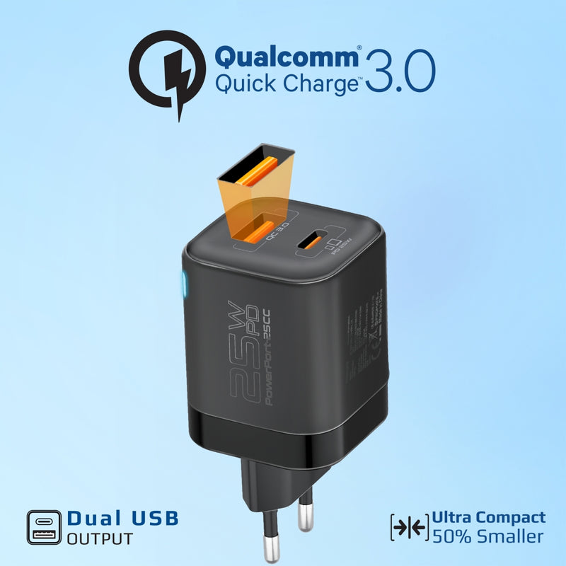 PowerPort25CC.Black.UK Charging Kit Containing a 25W Wall Charger with 25W PD