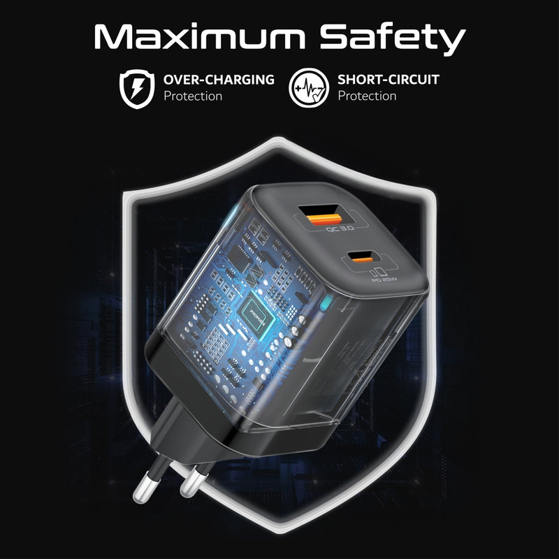 PowerPort25CC.Black.UK Charging Kit Containing a 25W Wall Charger with 25W PD