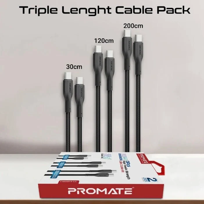 PROMATE CableKit-CC 3pc 60W PD USB-C to USB-C Cables with 30cm