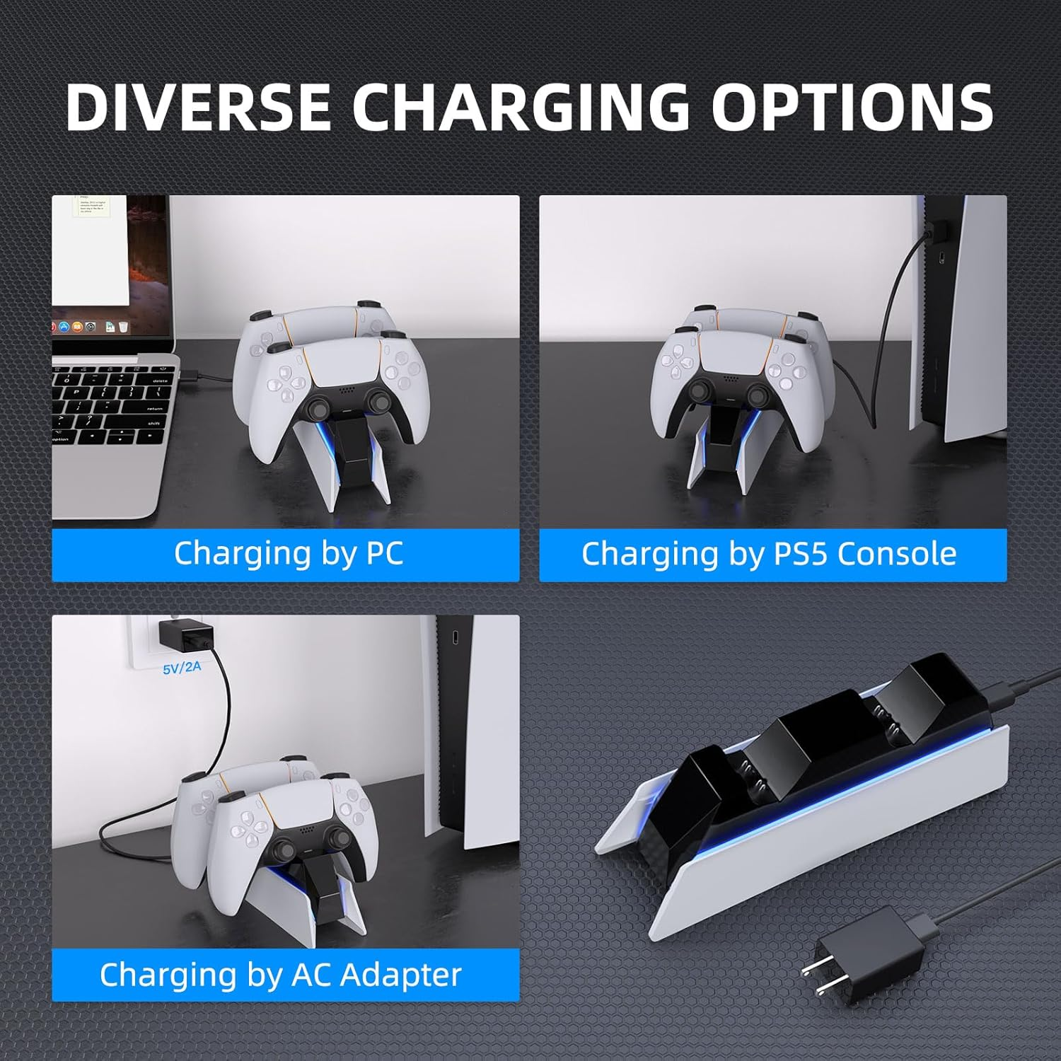 PROMATE DuoDock-PS5 PS5 DualSense Controller Charging Station with 2 Fast Charging