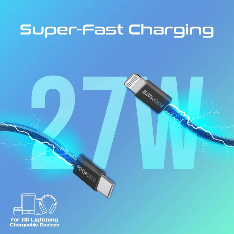 PROMATE EcoLine-Ci120  27W PD USB-C to Lightning Cable, 120cm length