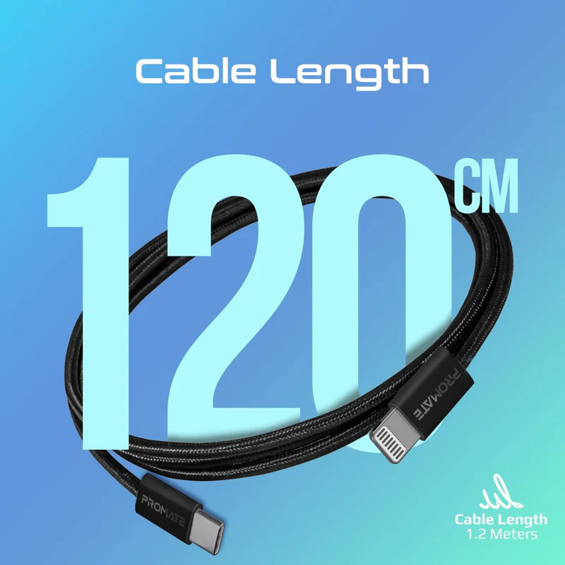 PROMATE EcoLine-Ci120  27W PD USB-C to Lightning Cable, 120cm length