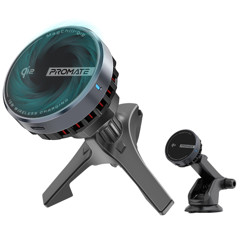 PROMATE MagChill-Qi2 15W Qi2 Certified Wireless Charging Car Mount with Phone Cooling Feature