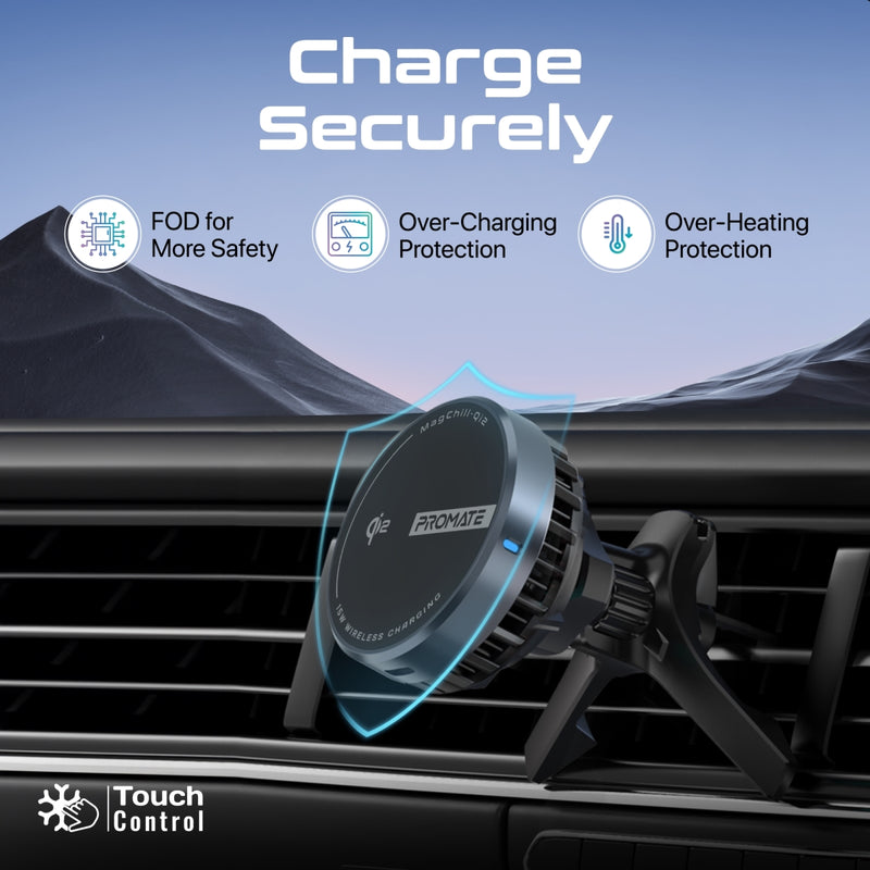 PROMATE MagChill-Qi2 15W Qi2 Certified Wireless Charging Car Mount with Phone Cooling Feature