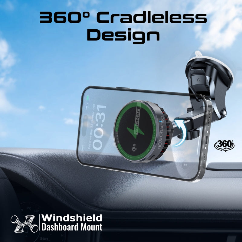 PROMATE MagChill-Qi2 15W Qi2 Certified Wireless Charging Car Mount with Phone Cooling Feature