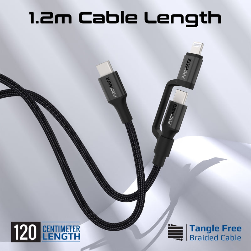 PROMATE PowerLink-CCi.White 2-in-1 MFi Certified USB-C to USB-C and Lightning cable
