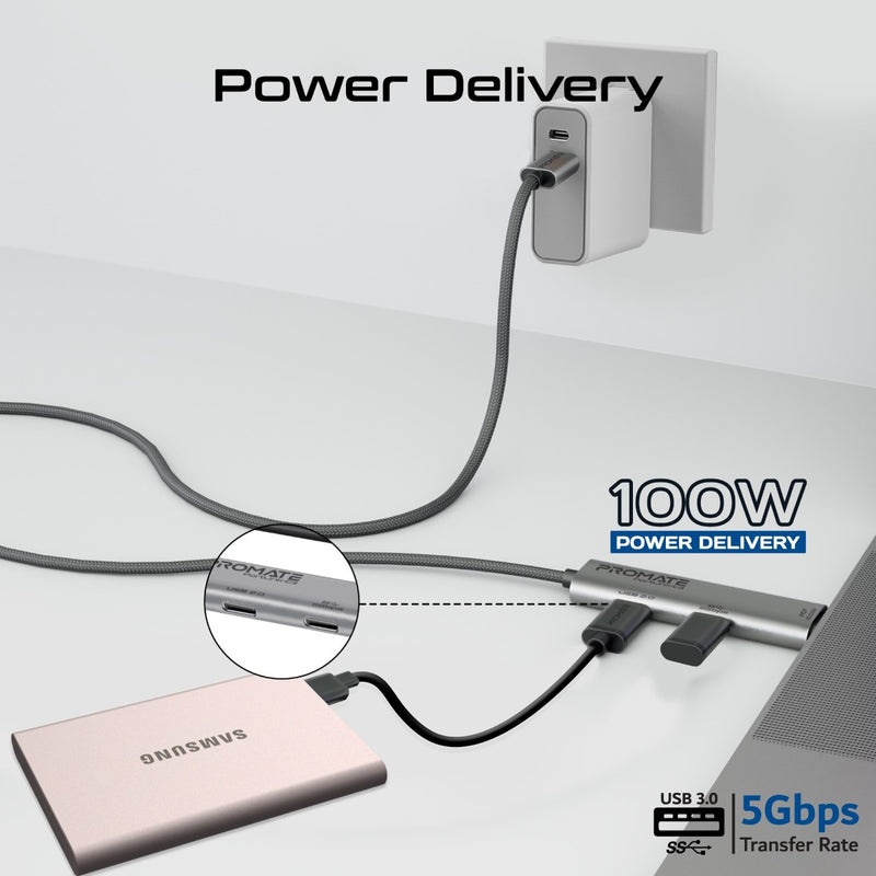 PROMATE PortLink-C3.Black 100W PD USB-C to USB-C Data and Charge Cable w/ 5Gbps