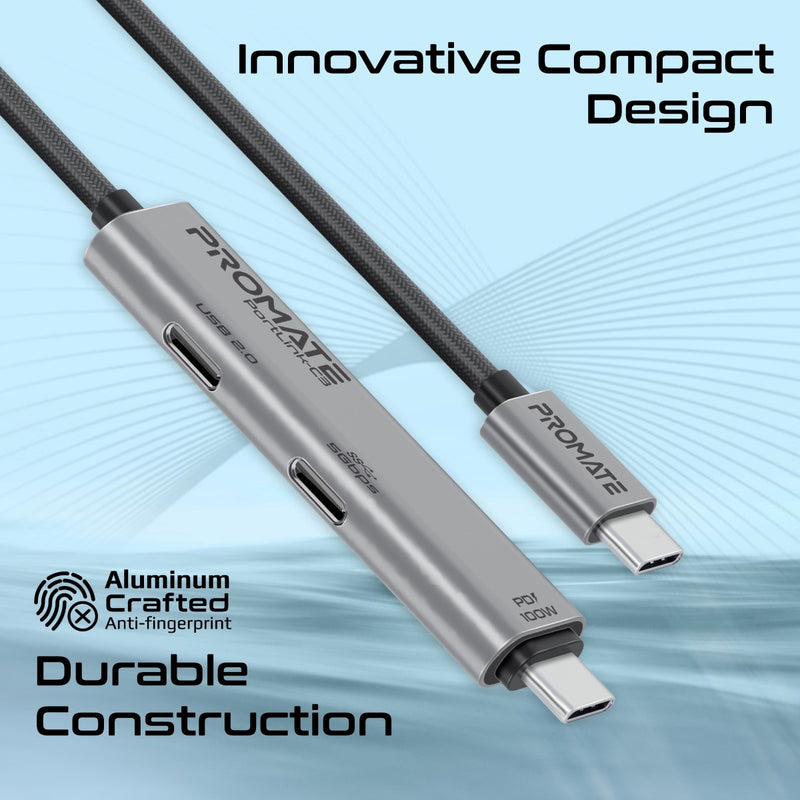 PROMATE PortLink-C3.Black 100W PD USB-C to USB-C Data and Charge Cable w/ 5Gbps