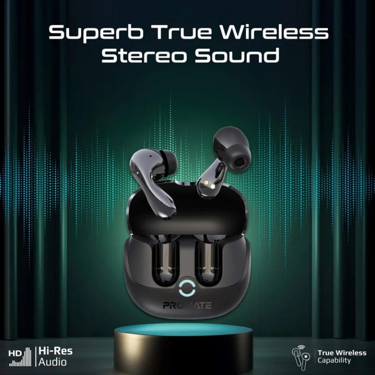PROMATE Baton. High Fidelity TWS BT V5.4 Hybrid ANC Earbuds, Intellitouch
