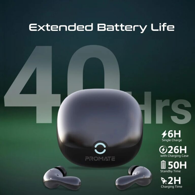 PROMATE Baton. High Fidelity TWS BT V5.4 Hybrid ANC Earbuds, Intellitouch