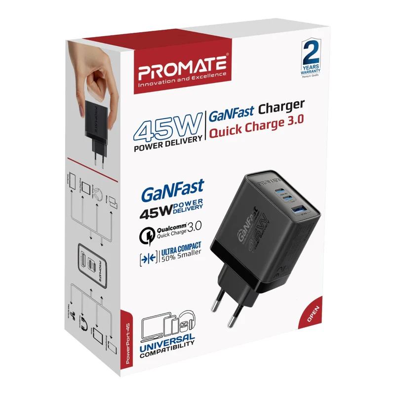 PROMATE PowerPort-45.UK 45W PD GaNFast Charger