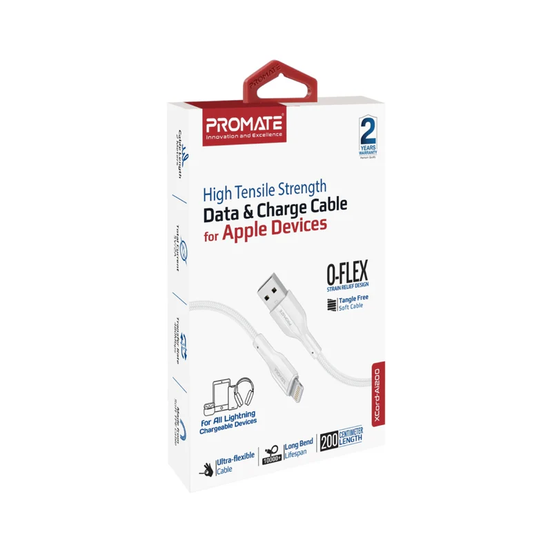 PROMATE XCord-Ai200 USB-A to Lightning Connector Data & Charge Soft TPE Cable