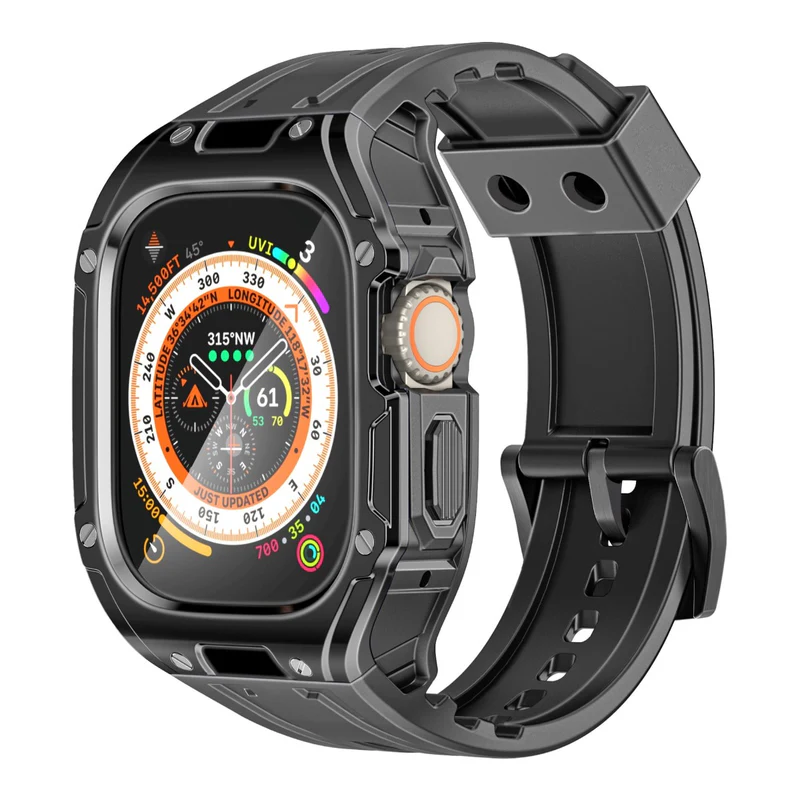PROMATE CaseBand.Black Silicon Apple Watch Case and Strap for Apple Watch Ultra