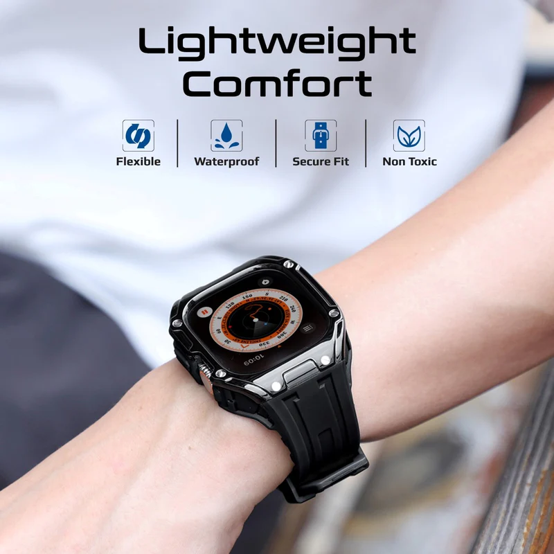 PROMATE CaseBand.Black Silicon Apple Watch Case and Strap for Apple Watch Ultra