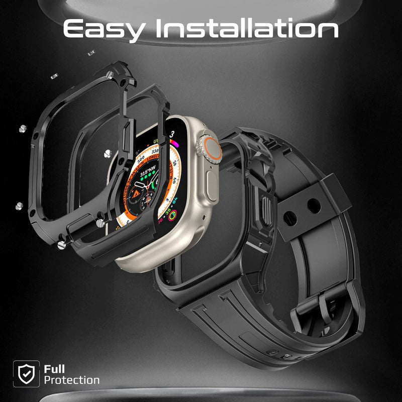 PROMATE CaseBand.Black Silicon Apple Watch Case and Strap for Apple Watch Ultra