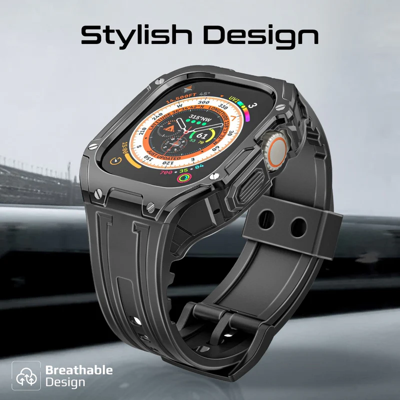 PROMATE CaseBand.Black Silicon Apple Watch Case and Strap for Apple Watch Ultra