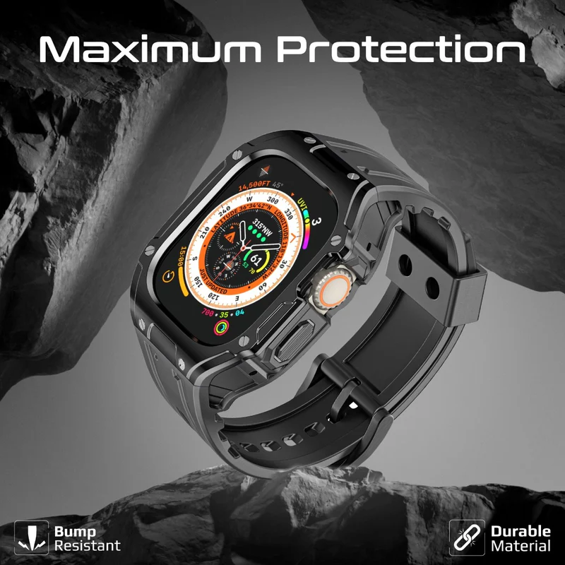 PROMATE CaseBand.Black Silicon Apple Watch Case and Strap for Apple Watch Ultra