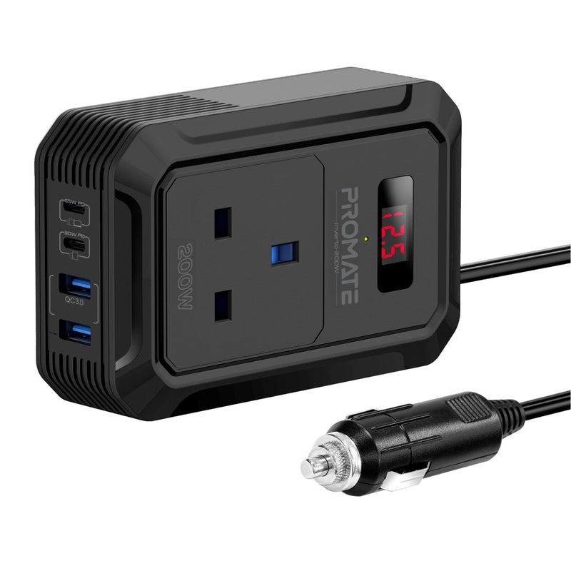 PROMATE Inverto-200W 200W AC Socket Car Power Strip w/ 65W USB-C, 30W USB-C