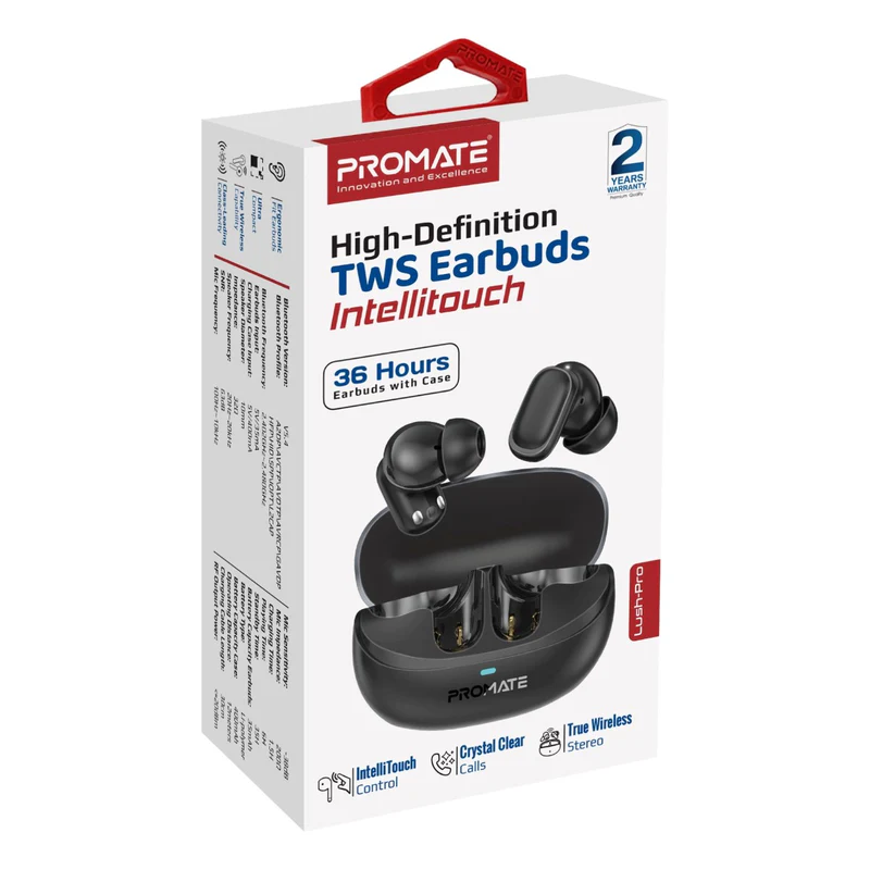 PROMATE Lush-Pro.White High Fidelity TWS BT V5.4 Earbuds with Intellitouch