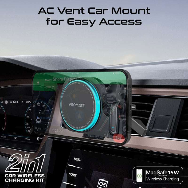 PROMATE MagMount-BT Cradleless 15W MagSafe Compatible Wireless Smartphone Car Charger
