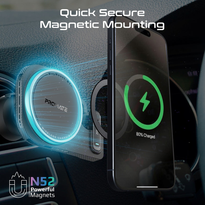 PROMATE MagMount-BT Cradleless 15W MagSafe Compatible Wireless Smartphone Car Charger