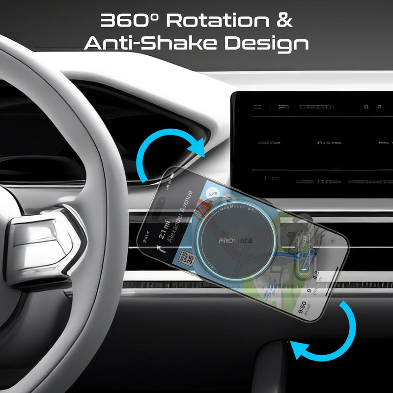 PROMATE MagMount-BT Cradleless 15W MagSafe Compatible Wireless Smartphone Car Charger