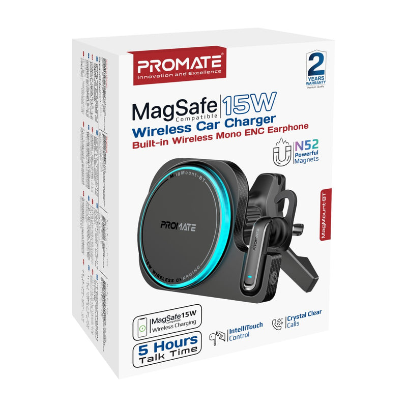 PROMATE MagMount-BT Cradleless 15W MagSafe Compatible Wireless Smartphone Car Charger