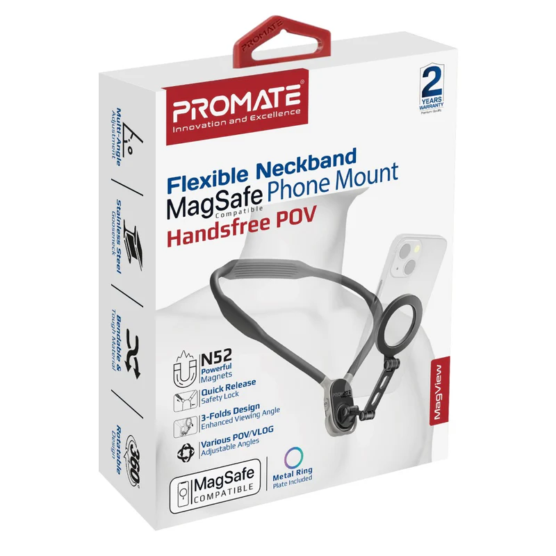 PROMATE MagView.Black 360° MagSafe Compatible Neckband Phone Holder