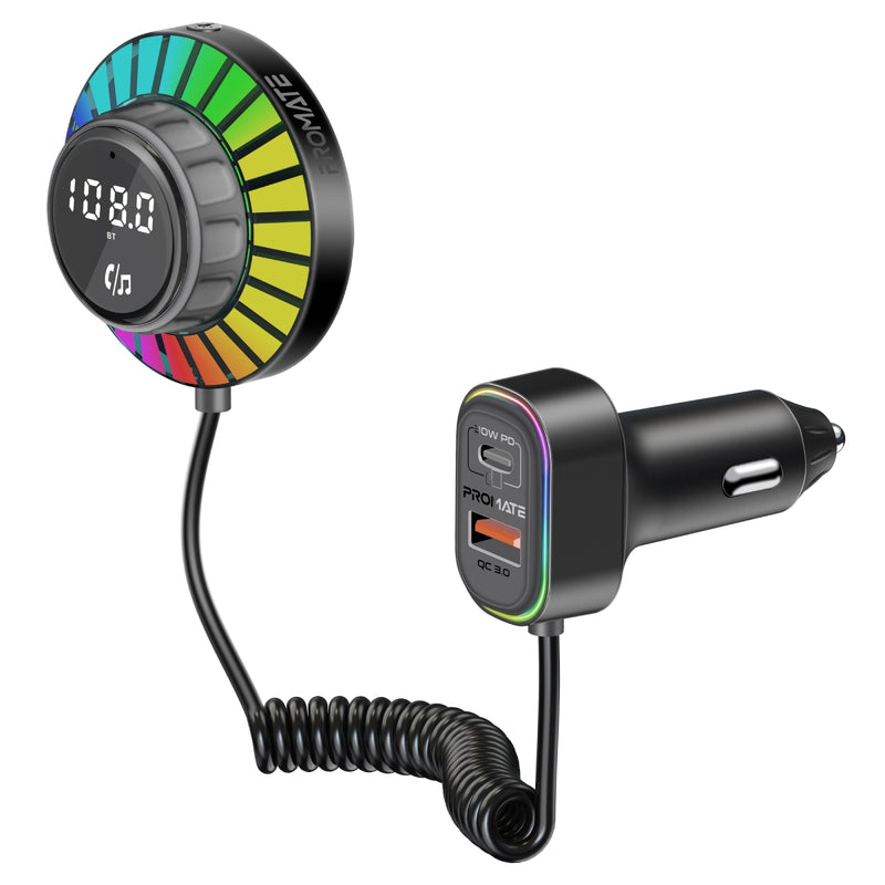 PROMATE SmarTune-EXT Bluetooth V5.3 Car FM Transmitter With 1.5m built-in Controller