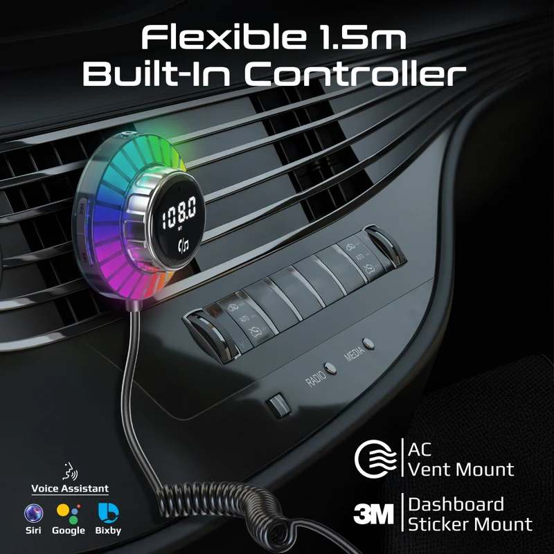 PROMATE SmarTune-EXT Bluetooth V5.3 Car FM Transmitter With 1.5m built-in Controller