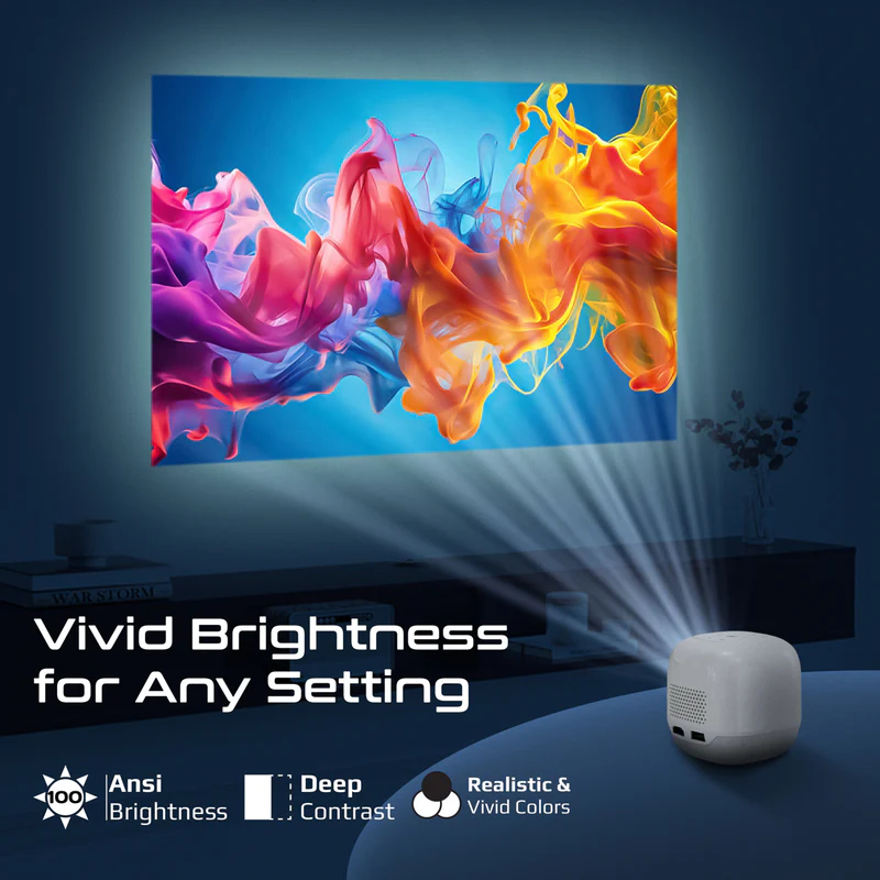 PROMATE CubeCast-2 Portable 4K Mini Wireless DLP Projector, 100ANSi Brightness