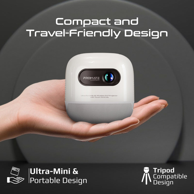 PROMATE CubeCast-2 Portable 4K Mini Wireless DLP Projector, 100ANSi Brightness