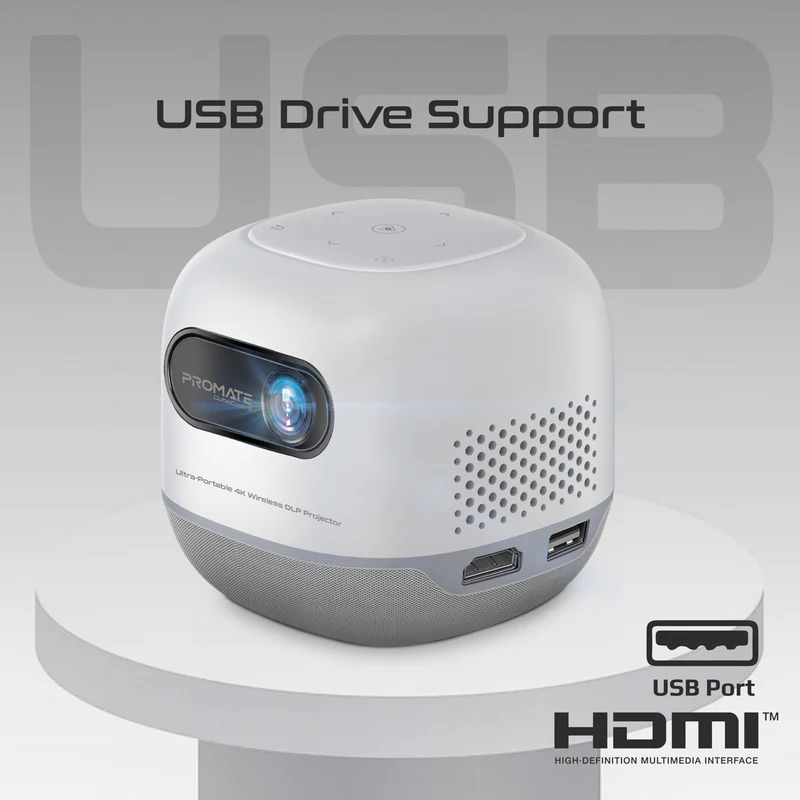PROMATE CubeCast-2 Portable 4K Mini Wireless DLP Projector, 100ANSi Brightness