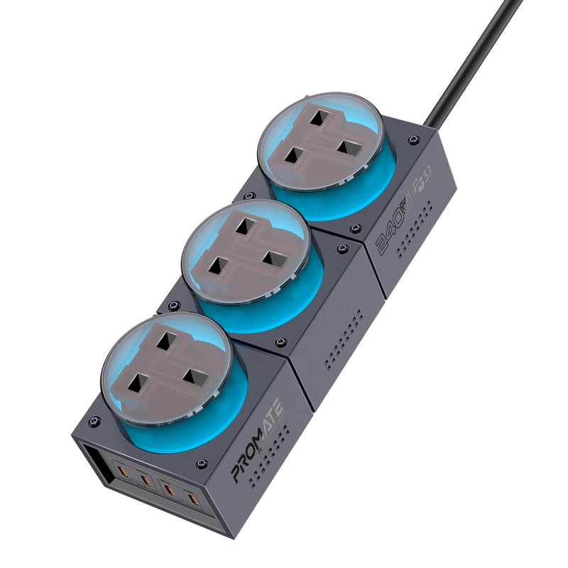 PROMATE PowerBrixGaN240.BlackTitanium PD3.1 GaNFast 240W desktop charging station, 140W PD