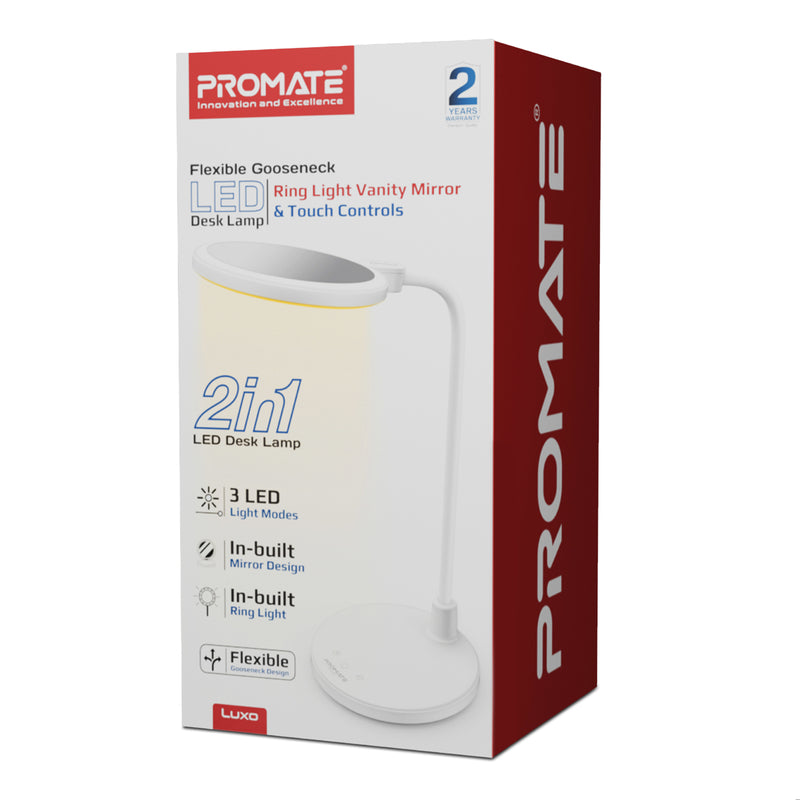 PROMATE Luxo 2-in-1 LED Desk Lamp and Makeup mirror Ring Light
