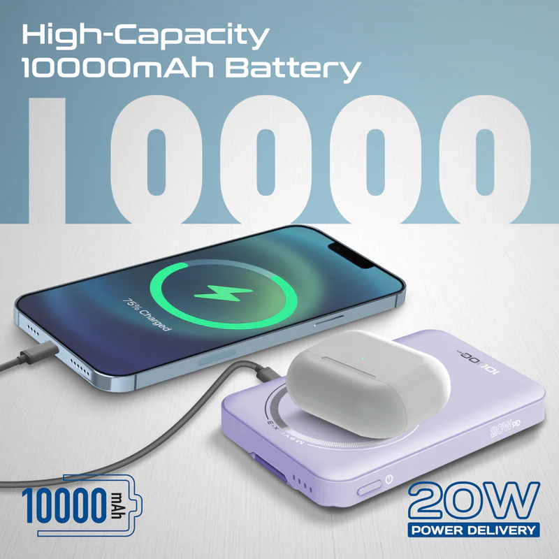PROMATE Mavrix-3.Purple 10000mAh Ultra-Slim 15W MagSafe Compatible Power Bank w