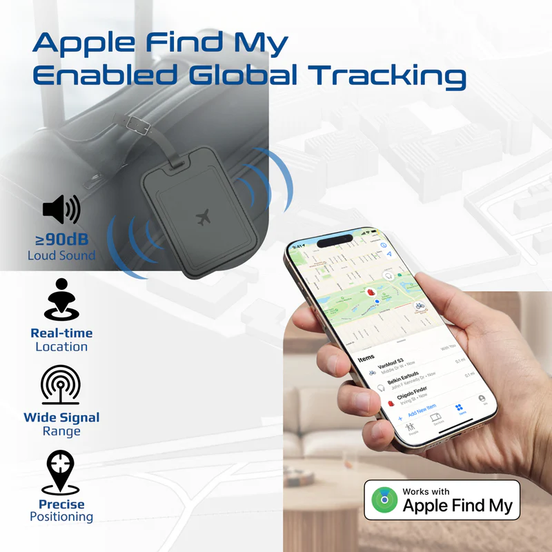 PROMATE HushTag.Black Luggage Tag with Tracking Feature, 100mAh battery