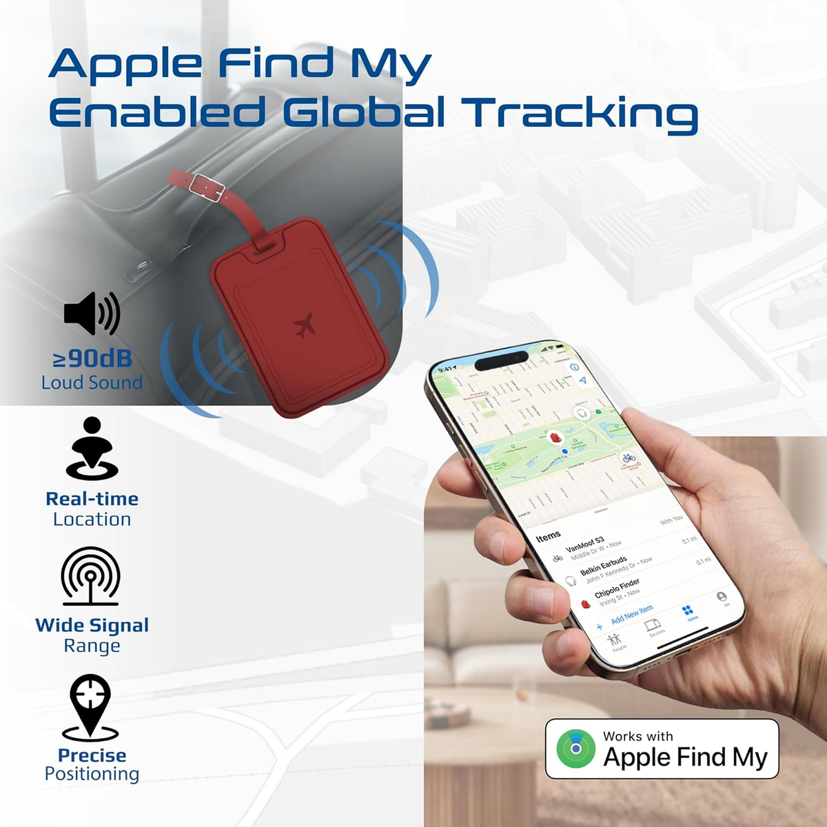 PROMATE HushTag.Burgundy Luggage Tag with Tracking Feature, 100mAh battery