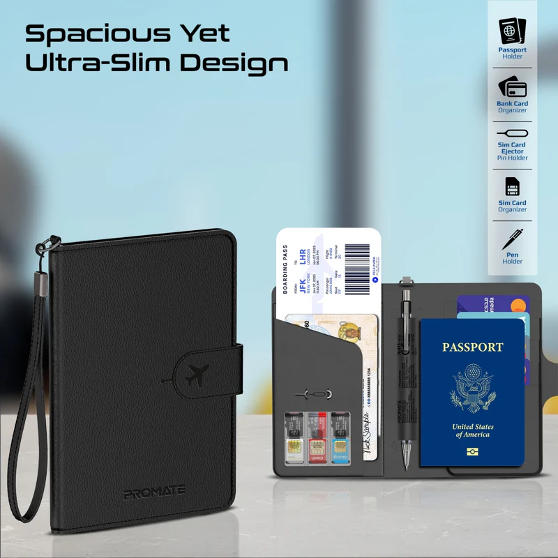 PROMATE PassMate.Burgundy PassPort and Card Holder with Tracking Feature, 170mAh Battery