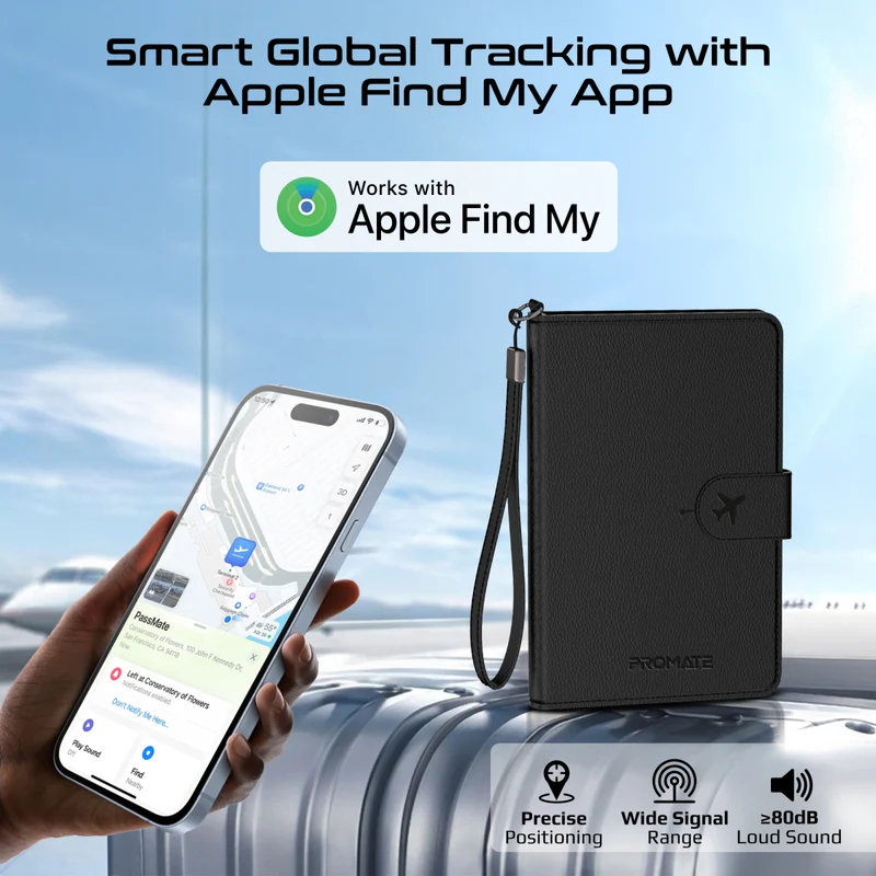 PROMATE PassMate.Burgundy PassPort and Card Holder with Tracking Feature, 170mAh Battery
