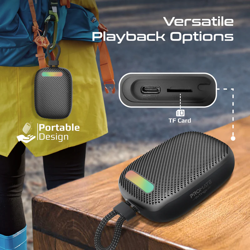 PROMATE Tingz.Black Portable High Fidelity 7W BT 5.4 TWS Speaker