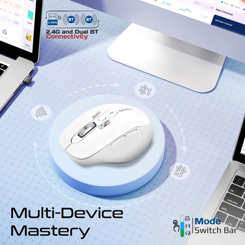 PROMATE SamoTri.White Multi Device Connection 3200DPI Dual Mode Wireless