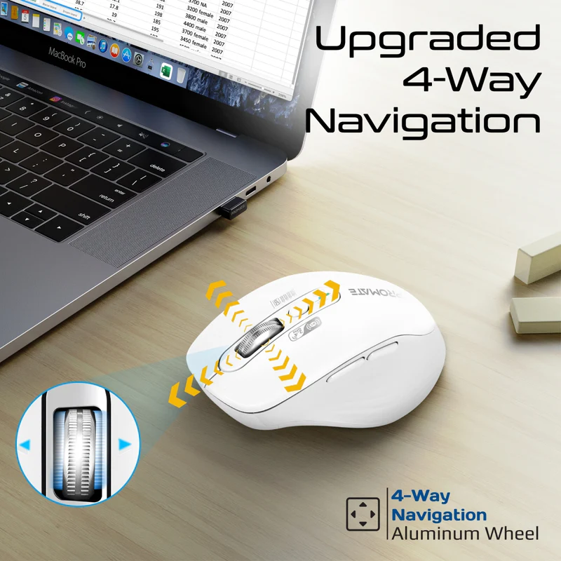 PROMATE SamoTri.White Multi Device Connection 3200DPI Dual Mode Wireless