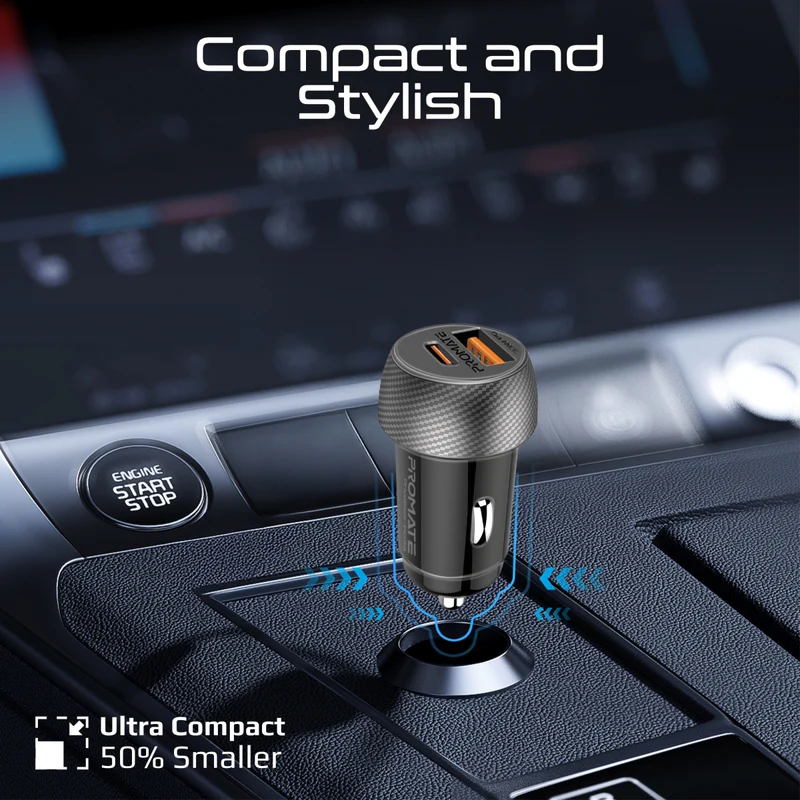 PROMATE DriveGear-33Ci High Speed Compact Car Charger with 33W Power