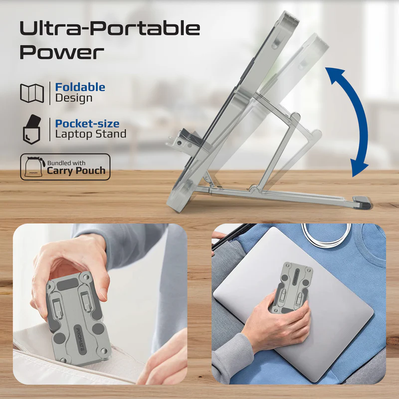 PROMATE FoldiX.Grey Multi-Level Pocket Size Folding Aluminum Laptop Stand