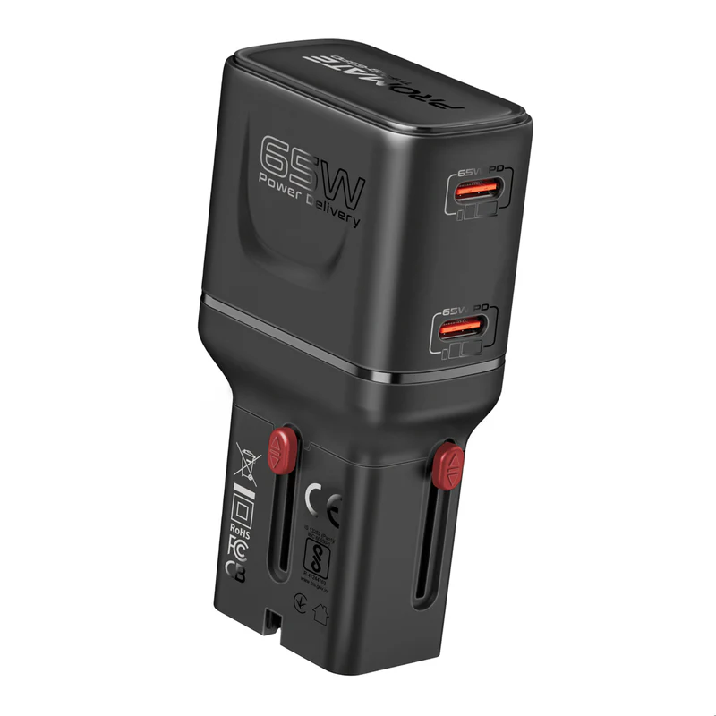 PROMATE TriPlug-65PD 65W PD Universal Travel Adapter with Dual USB-C Ports