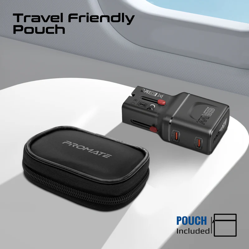 PROMATE TriPlug-65PD 65W PD Universal Travel Adapter with Dual USB-C Ports