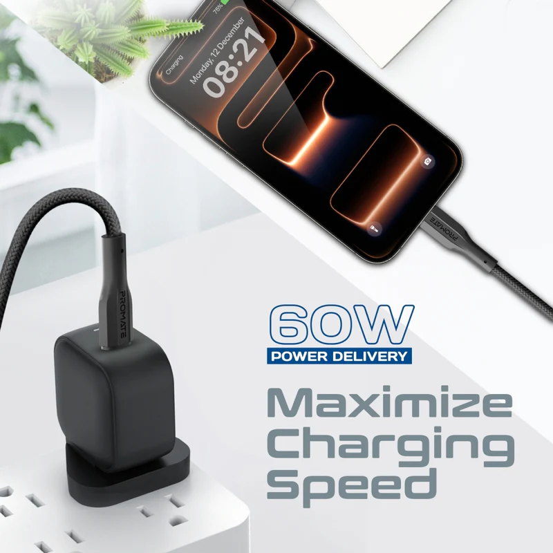 Promate (XCord-CC300) USB-C to USB-C Data & Charge Cable Braided - Fast Charge - 3m- 2Yrs (Black)